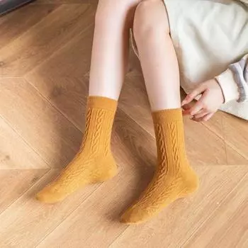 Retro Warm Tube Socks Harajuku College Socks Women Trendy Thick Twists Socks Autumn/Winter 6Pairs