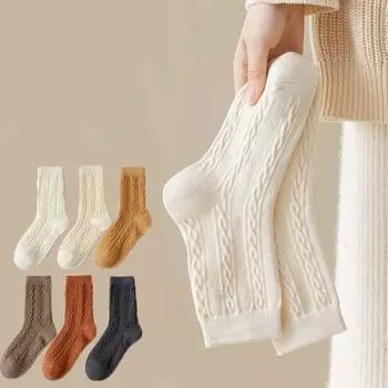 Retro Warm Tube Socks Harajuku College Socks Women Cute Thick Twists Socks Women 6Pairs
