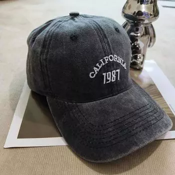 Retro Washed Baseball Cap Men and Women K-style Easiest for Match 1987 Show Face Small Hat American Distressed Couple Peaked Cap Black Adjustable