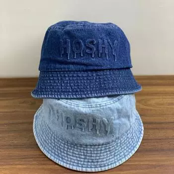 Retro washed denim bucket hat female versatile plain face closed bucket hat small outdoor shade M56-58cm темно-синий