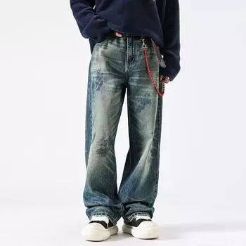 Retro Washing Craft Loose Straight Jeans High Street Trousers 29