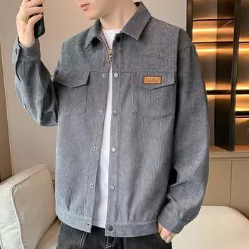 Ретро вельветовая куртка мужская осенняя новая модная универсальная повседневная рубашка с лацканами рабочий топ M