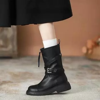 Ретро-вестерн джинсовые сапоги до середины голени для женщин Дизайнерская женская обувь на платформе Модные ботильоны на мягкой подошве Осень-зима Женские 35