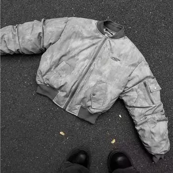 Ретро-ветровки Wasteland, плиссированная летная куртка, бейсбольный костюм, хлопковый костюм, американские парки, зимнее пальто в стиле хип-хоп, новое мужское пальто L серый