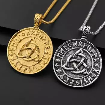 Ретро викинг мужской хип-хоп кулон панк вечеринка подарок амулет круглая бирка ожерелье