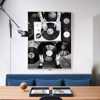 Ретро виниловые пластинки, музыкальный постер, камера, винтажные черно-белые фотографии, декоративные картины, холст, настенные художественные фотографии, декор для бара 21x30cm No Framed