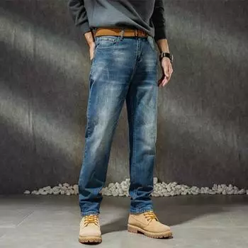 Ретро-винтажные винтажные мужские потертые джинсы, мужские весенне-осенние новые обычные свободные маленькие прямые брюки Харлан 38