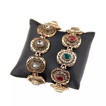 Ретро винтажный браслет для женщин, антикварный золотой цвет, серый кристалл, богемные этнические свадебные украшения, подарок для банкета серый