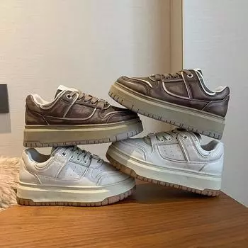 Retro Wipe Color Thick Sole Increase Board Shoes Women 2024 New Metal Buckle Bread Casual Sports Shoes 35