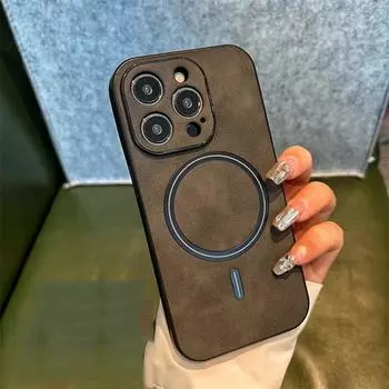 Retro Wireless Charging Magnetic PU Leather Phone Case For iPhone 14 13 12 11 Pro Max Plus X Xs XR Xs Max Bumper Shockproof Cases Cover AVE X чёрный