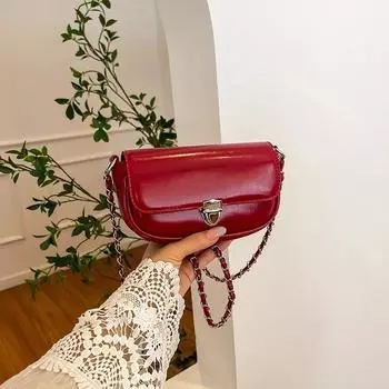 Ретро вишневая красная сумка через плечо с цепочкой для женщин, изысканный дизайн с пряжкой-замком, элегантная сумка-перекидка подмышками