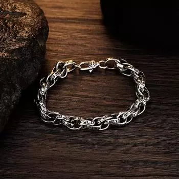 Ретро властный браслет S925, серебро, шесть символов, браслет-мантра, 18/20/22 см, спиральная цепочка, тренд, мужская ниша, универсальный подарок ювелирных изделий 22cm
