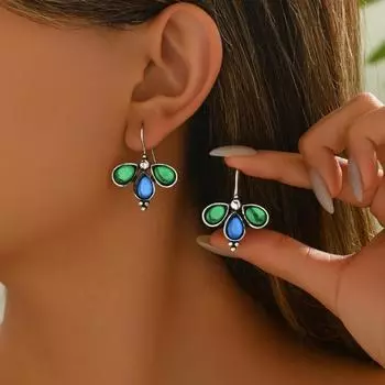 Retro women s jewelry geometric setting gem design earrings niche water drop design stud earrings fashion