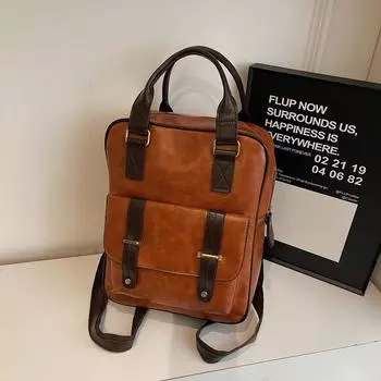 Retro Women s PU Backpack Student Schoolbag Campus Backpack кофейный