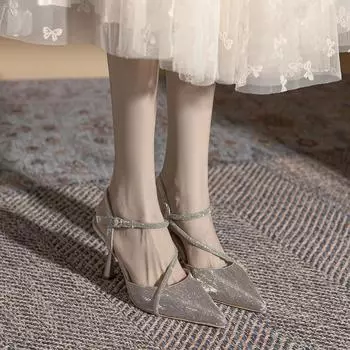 Ретро женская обувь на высоком каблуке со стразами и металлическими полыми босоножками на каблуке Летняя женская обувь Свадебная обувь 34 шампанского