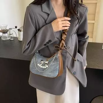 Retro Women s Shoulder Bag Temperament Chain Bead Pleated Handbags Korean Popular Commute Underarm Bag Autumn Winter New
