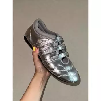 ~ Retro women s Velcro ballet single shoes round head casual sports little white shoes women s single shoes 35