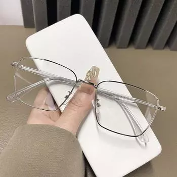 Retro Wood Grain Legs Square Frame Anti-Blue Flat Glasses Versatile High Definition Flat Glasses Can Be Matched With Degree Glasses Frame glasses frame [without liner]