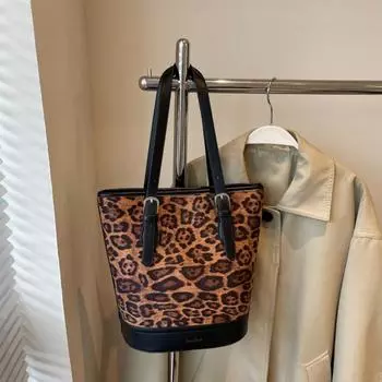 Милая сумка через плечо в клетку из шерсти в стиле ретро, горячая распродажа, высококачественная сумка с леопардовым принтом большой вместимости для женщин