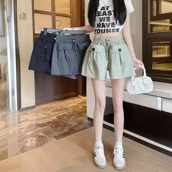 Retro Work Clothes Shorts for Women In Summer New High-waisted Large Size Slim and Versatile Design Wide-leg Pants S