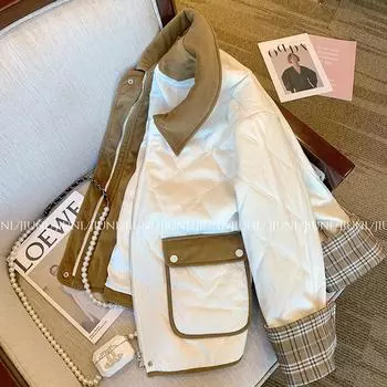 Ретро воротник поло маленький ароматный ветер ромб стеганый хлопок зимнее пальто женское нишевое чувство иностранный стиль утолщенная хлопковая одежда S