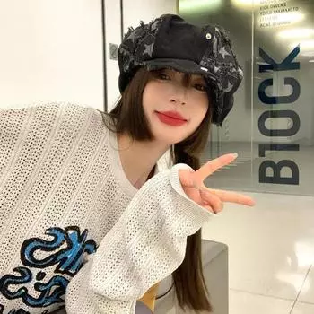 Ретро восьмиугольная шляпа Y2K женская шляпа художника шляпа художника джинсовые береты кепка осень синий