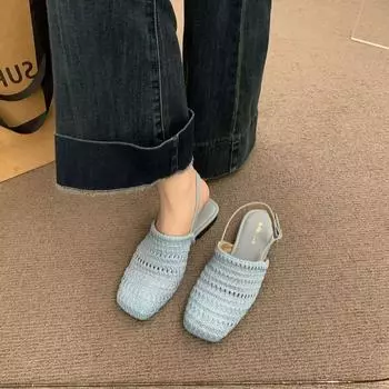 Retro woven breathable bag head sandals women wear new casual flat beach shoes in summer 35