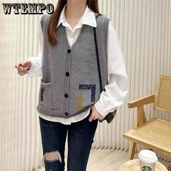 Ретро вязаный жилет кардиган весна осень свободный дизайн Sense маленький свитер майка женская верхняя одежда свитер жилет женский S абрикосовый