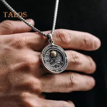 Ретро вращающееся ожерелье с подвеской из сплава, кольцо с подвеской, мужское нарядное ювелирное украшение, аксессуар для свиданий, повседневная одежда, вечеринка серебряный