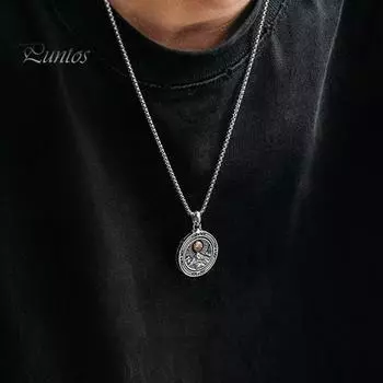 Ретро вращающееся ожерелье с подвеской из сплава, кольцо с подвеской, мужское нарядное ювелирное украшение, аксессуар для свиданий, повседневная одежда, вечеринка серебряный