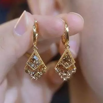 Ретро вспышка сверкающий кофейный цвет циркон геометрия двойные бриллиантовые серьги женские украшения подарок для девочек 1Pair