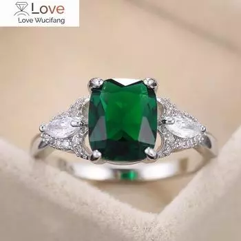 Ретро высококачественные посеребренные кольца для женщин, роскошные инкрустированные зеленые камни, лучший подарок на годовщину для жены 6