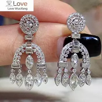 Ретро высококачественные посеребренные висячие серьги женские винтажные свадебные вечерние элегантные женские аксессуары роскошные ювелирные изделия из фианита белый
