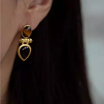 Ретро Янтарные серьги-капли для женщин, украшения для вечеринок, серьги золотого цвета, темперамент коричневый