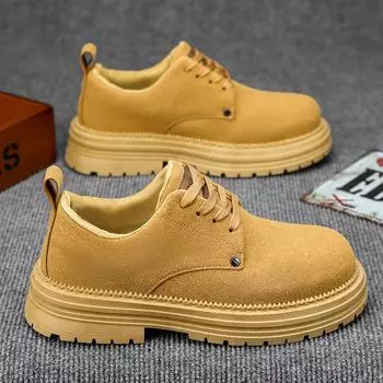 Retro Yellow Men s Suede Leather Shoes Streetwear Tooling Shoes Men Comfy Low Top Casual Work Shoes Men Oxford chaussure hommes 39