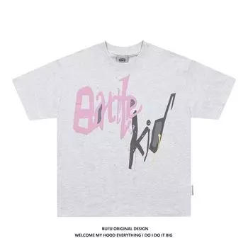 Ретро забавная футболка с круглым вырезом и принтом букв в стиле граффити для мужчин и женщин, летняя модная тенденция, повседневная уличная одежда, удобный топ с короткими рукавами для пар, Harajuku M серый