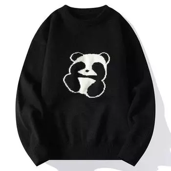 Ретро забавный плюшевый свитер с круглым вырезом, мужской модный брендовый свободный теплый свитер для пары, топ M чёрный