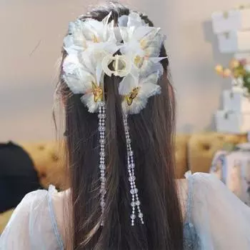 Ретро-заколка для волос с кисточкой в виде бабочки, женская модная заколка-краб, держатель для хвоста, аксессуары для волос белый