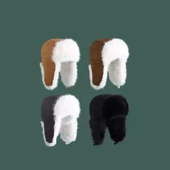 Ретро замшевая плюшевая шапка для путешествий на открытом воздухе для велоспорта для мужчин и женщин, утолщенная бархатная теплая защитная шапка Northeast Lei Feng Adjustable чёрный