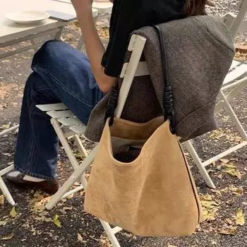 Ретро замшевая сумка через плечо осень-зима женская большая вместительная сумка-ведро французские простые универсальные сумки через плечо тренд