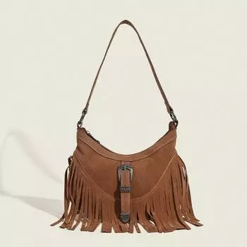 Ретро замшевая сумка на плечо с кисточками 2024: Высококлассный, Оригинальный, Универсальный