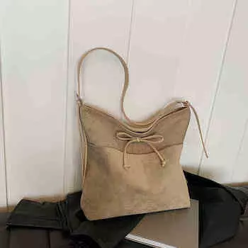 Ретро замшевые женские сумки большой емкости повседневная однотонная сумка через плечо с кросс-боди новая дуга маятниковая