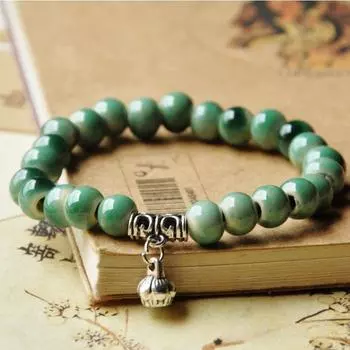 Ретро Зеленая Керамическая Бижутерия Этнический Стиль Полный Бисерный Браслет для Мужчин и Женщин