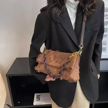 Ретро зеленая кисточка холст подмышечные сумки осень женские шикарные цепочки сумки дамы темперамент сумка через плечо для вечеринки