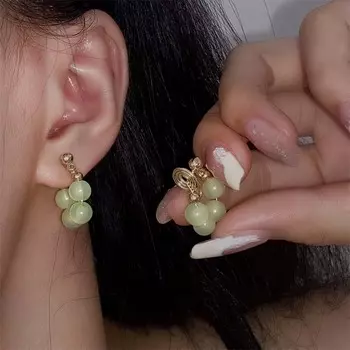 Ретро-зеленые бисерные серьги-клипсы для женщин, простые серьги-клипсы без отверстий для ушей, праздничные украшения для вечеринок, подарки как