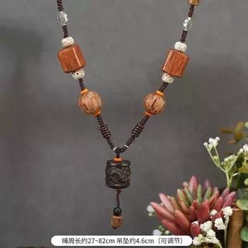 Retro Zen sandalwood Bodhi necklace female niche design long sweater chain pendant literary neck chain accessories