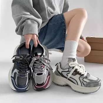 Ретро жареные уличные туфли с изображением ног на маленькой платформе, женские туфли для папы 2025 года, новые осенне-зимние легкие повседневные спортивные туфли для увеличения роста 35 бежевый