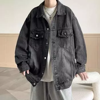 Ретро-желтая грязевая джинсовая куртка с потертостями для мужчин и женщин, свободная и универсальная, повседневная и красивая куртка 3XL