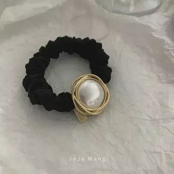 Ретро жемчужные эластичные аксессуары для волос: Элегантный черный комплект из повязки на голову и резинки для волос