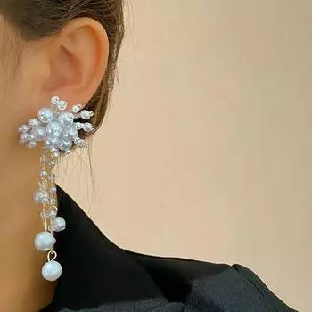 Ретро жемчужные серьги с кисточками в виде цветка простые модные серьги с подвеской из жемчуга женские свадебные серьги повседневная одежда